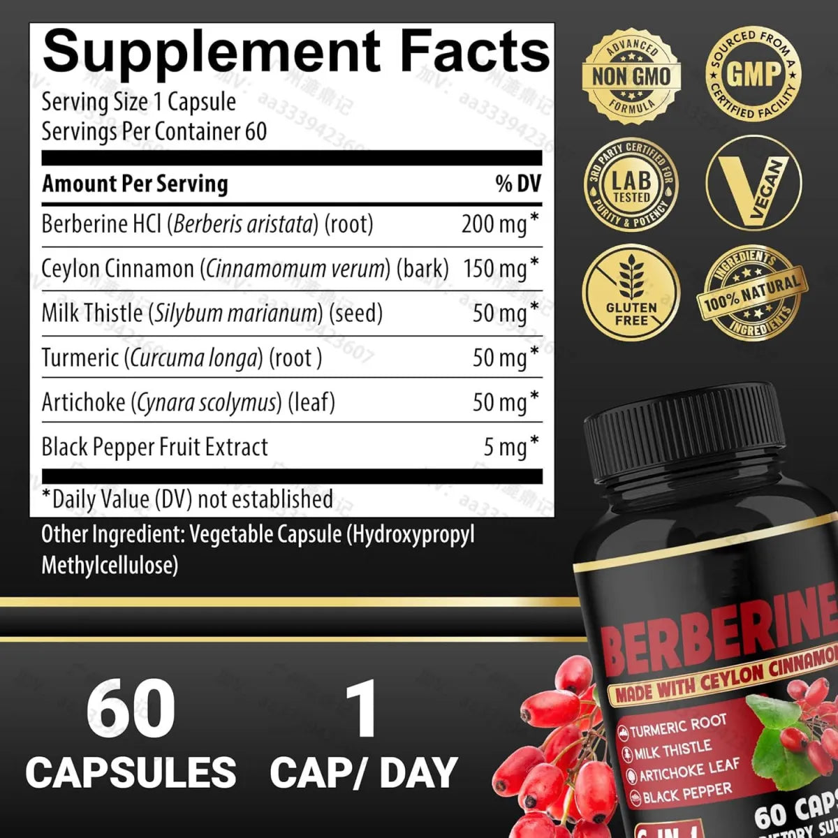 Herbaio Berberine Dietary Supplement Capsules